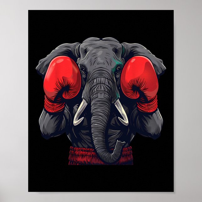 Boxer Elephant With Boxing Gloves Kickboxing Funny Poster (Front)