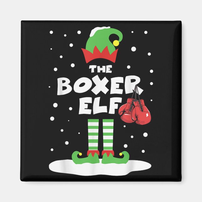 Boxer Elf Matching Group Family Holiday Xmas Costu Magnet (Front)