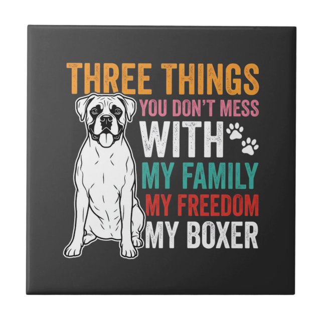 Boxer Family Freedom Dog Lover Ceramic Tile (Front)