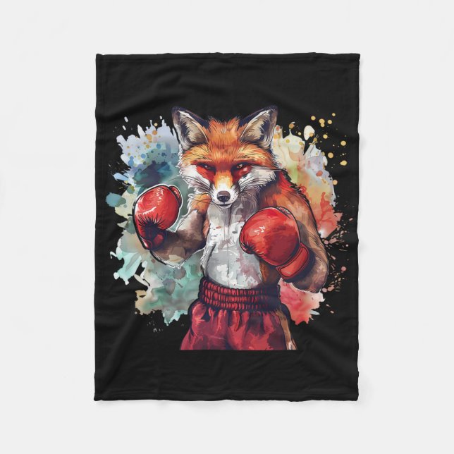 Boxer Fox With Boxing Gloves Kickboxing Funny Boxi Fleece Blanket (Front)