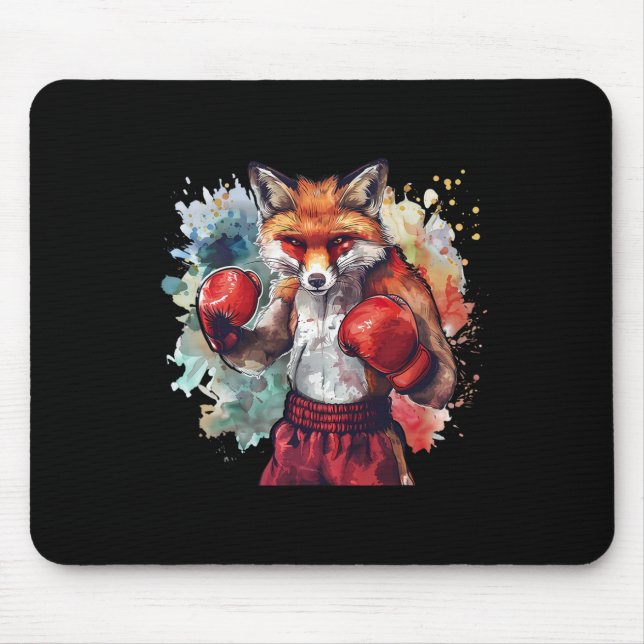 Boxer Fox With Boxing Gloves Kickboxing Funny Boxi Mouse Pad (Front)