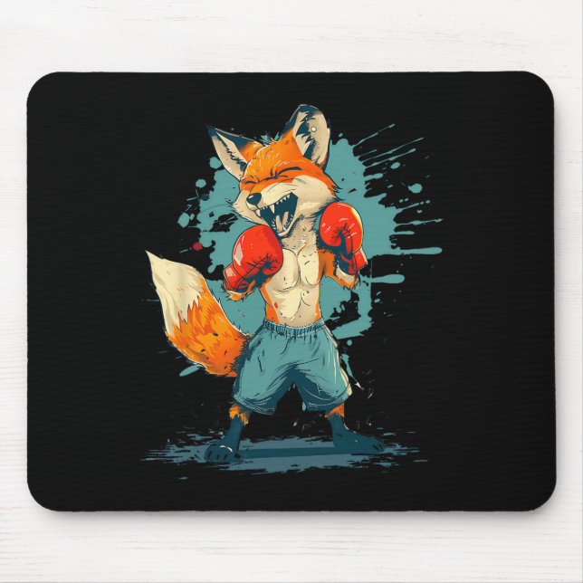 Boxer Fox With Boxing Gloves Kickboxing Funny Boxi Mouse Pad (Front)