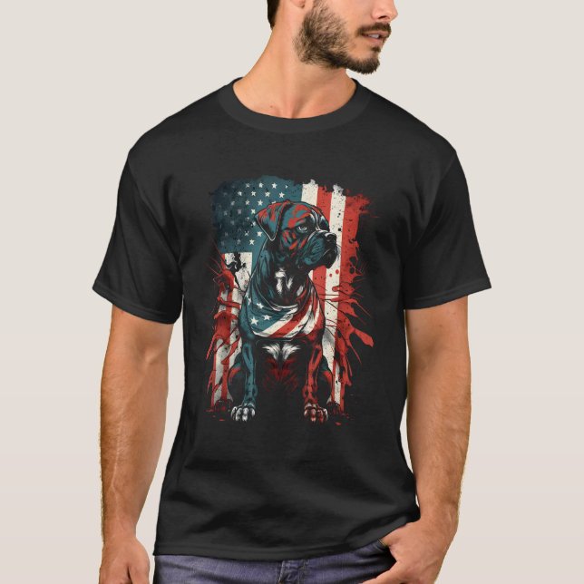 Boxer Funny America USA Flag Dog Lover K-9 Unit Pa T-Shirt (Front)