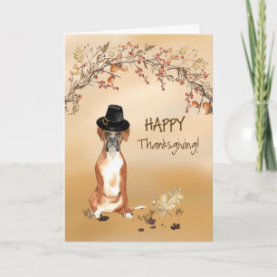 Boxer Funny Pilgrim Hat Thanksgiving Card
