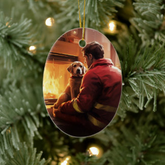 Boxer Gift, Pet Gift, Dog Fireman, Christmas Gift  Ceramic Ornament