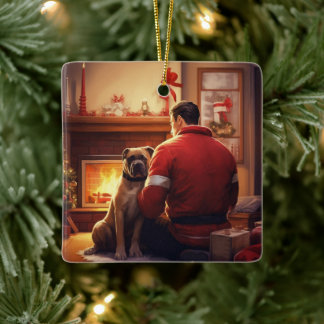 Boxer Gift, Pet Gift, Dog Fireman, Christmas Gift  Ceramic Ornament