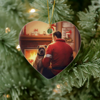Boxer Gift, Pet Gift, Dog Fireman, Christmas Gift  Ceramic Ornament