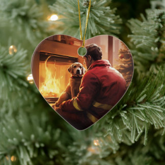 Boxer Gift, Pet Gift, Dog Fireman, Christmas Gift  Ceramic Ornament