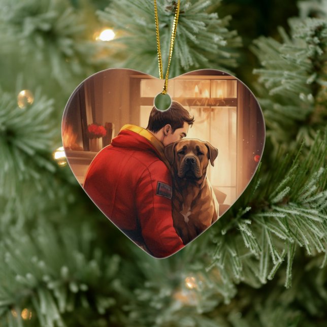 Boxer Gift, Pet Gift, Dog Fireman, Christmas Gift  Ceramic Ornament (Tree)