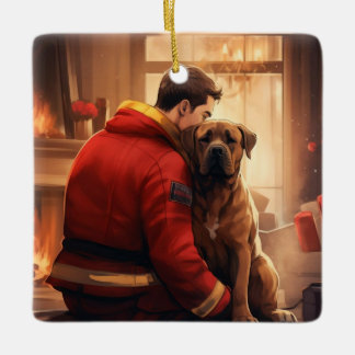 Boxer Gift, Pet Gift, Dog Fireman, Christmas Gift  Ceramic Ornament