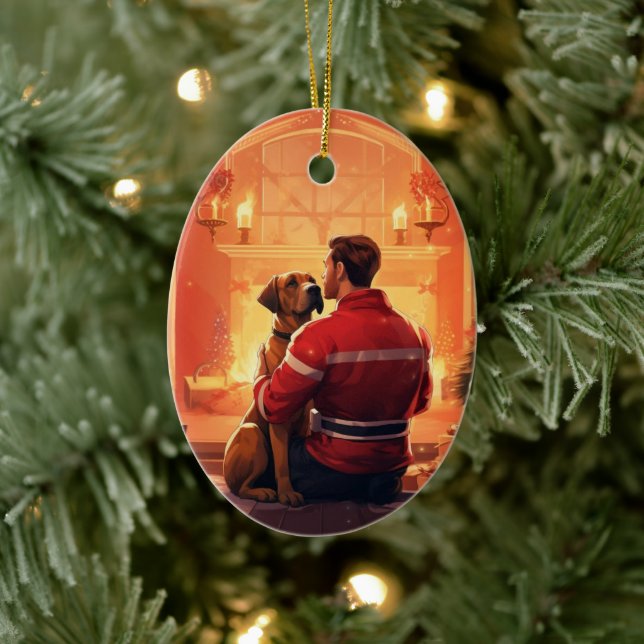 Boxer Gift, Pet Gift, Dog Fireman, Christmas Gift  Ceramic Ornament (Tree)