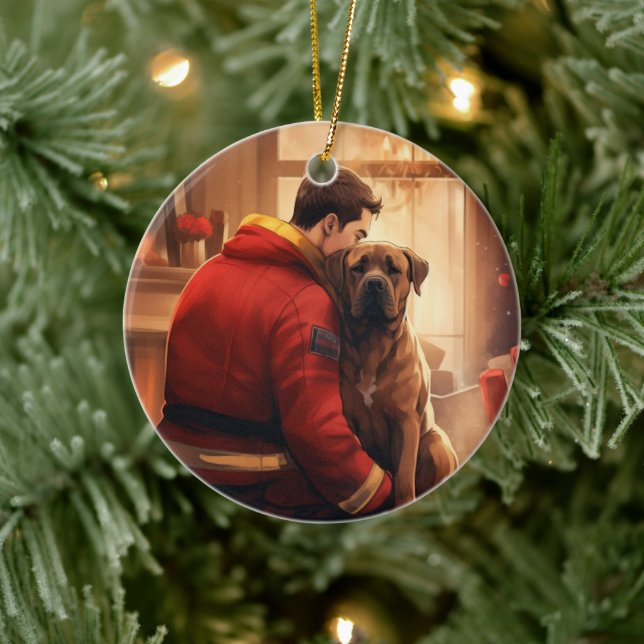 Boxer Gift, Pet Gift, Dog Fireman, Christmas Gift  Ceramic Ornament (Tree)