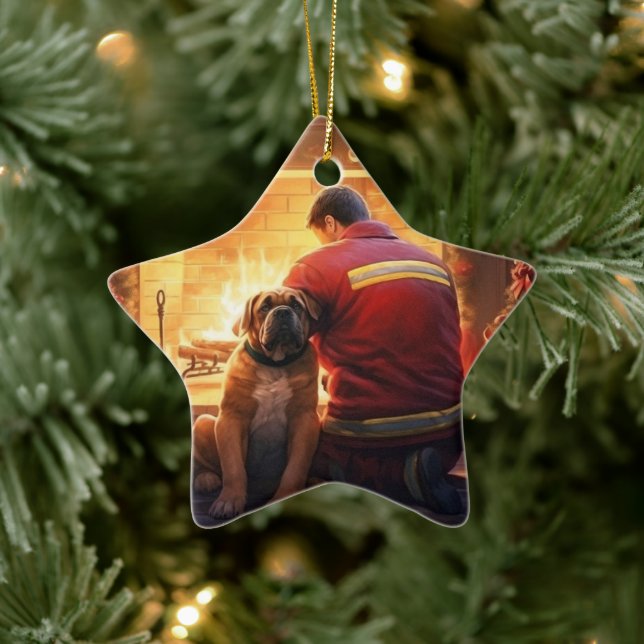 Boxer Gift, Pet Gift, Dog Fireman, Christmas Gift  Ceramic Ornament (Tree)