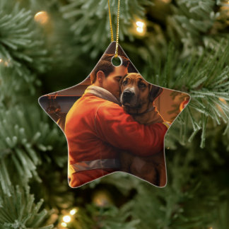 Boxer Gift, Pet Gift, Dog Fireman, Christmas Gift  Ceramic Ornament