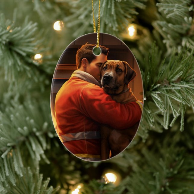 Boxer Gift, Pet Gift, Dog Fireman, Christmas Gift  Ceramic Ornament (Tree)