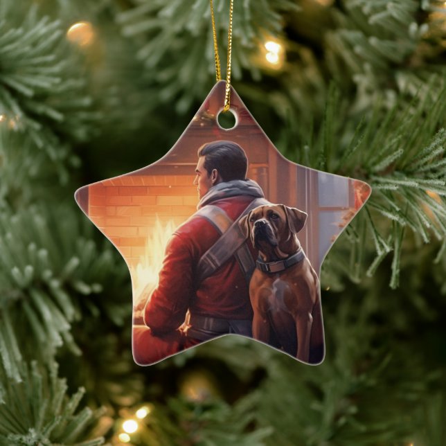 Boxer Gift, Pet Gift, Dog Fireman, Christmas Gift  Ceramic Ornament (Tree)