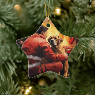 Boxer Gift, Pet Gift, Dog Fireman, Christmas Gift  Ceramic Ornament
