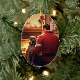 Boxer Gift, Pet Gift, Dog Fireman, Christmas Gift Ceramic Ornament