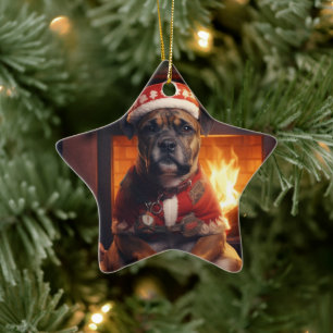 Boxer Gift, Pet Gift, Dog Police, Christmas Gift  Ceramic Ornament