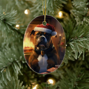 Boxer Gift, Pet Gift, Dog Police, Christmas Gift  Ceramic Ornament