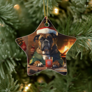 Boxer Gift, Pet Gift, Dog Police, Christmas Gift  Ceramic Ornament