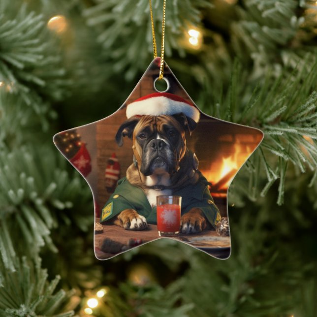 Boxer Gift, Pet Gift, Dog Police, Christmas Gift  Ceramic Ornament (Tree)