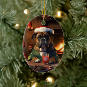 Boxer Gift, Pet Gift, Dog Police, Christmas Gift  Ceramic Ornament