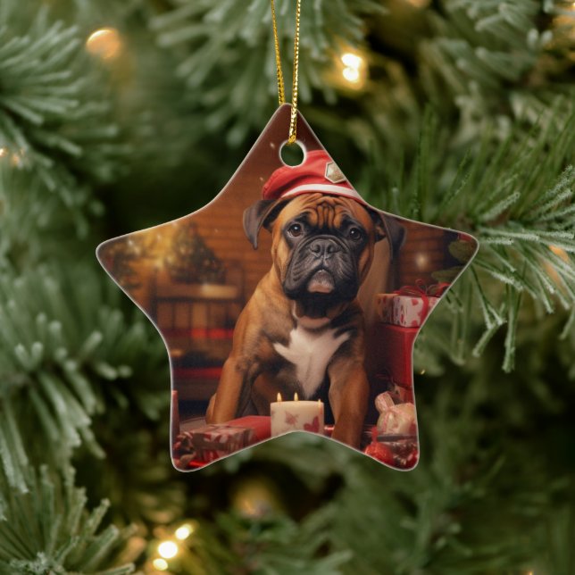 Boxer Gift, Pet Gift, Dog Police, Christmas Gift  Ceramic Ornament (Tree)