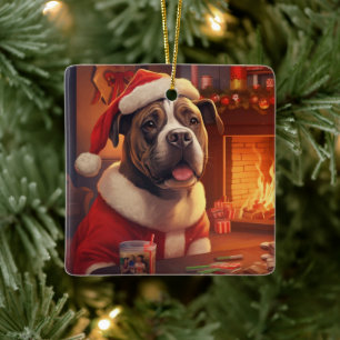 Boxer Gift, Pet Gift, Dog Police, Christmas Gift Ceramic Ornament