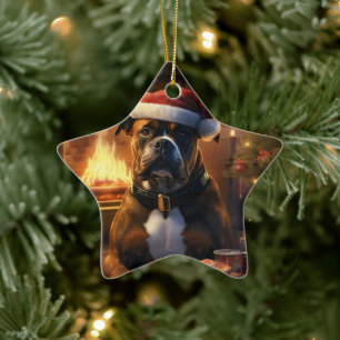 Boxer Gift, Pet Gift, Dog Police, Christmas Gift  Ceramic Ornament