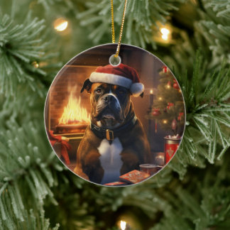 Boxer Gift, Pet Gift, Dog Police, Christmas Gift Ceramic Ornament