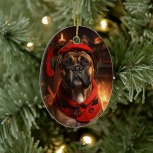 Boxer Gift, Pet Gift, Dog Police, Christmas Gift  Ceramic Ornament