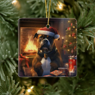 Boxer Gift, Pet Gift, Dog Police, Christmas Gift Ceramic Ornament
