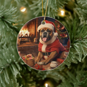 Boxer Gift, Pet Gift, Dog Police, Christmas Gift Ceramic Ornament