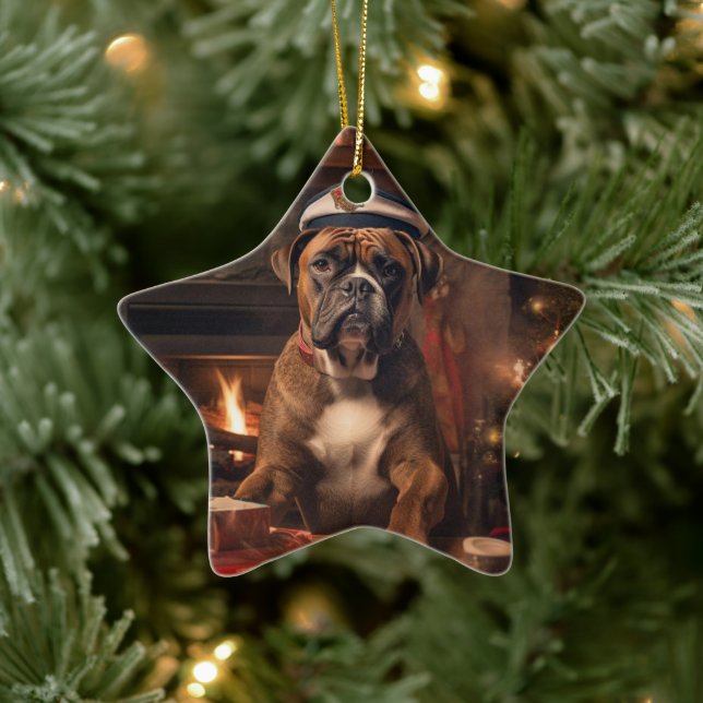 Boxer Gift, Pet Gift, Dog Police, Christmas Gift  Ceramic Ornament (Tree)