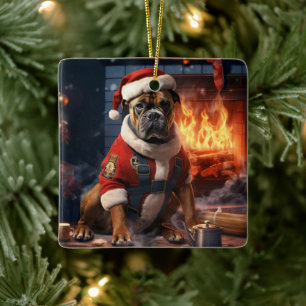 Boxer Gift, Pet Gift, Dog Police, Christmas Gift  Ceramic Ornament