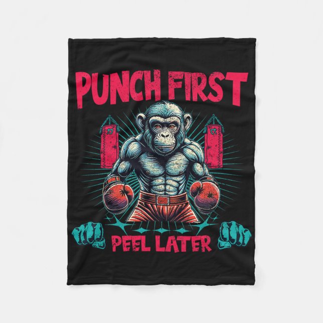 Boxer Going Ape Punch First Boxing Monkey  Fleece Blanket (Front)