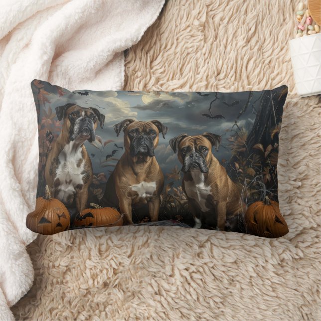 Boxer Halloween Night Doggy Delight Lumbar Cushion (Blanket)