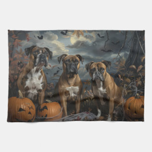 Boxer Halloween Night Doggy Delight Tea Towel