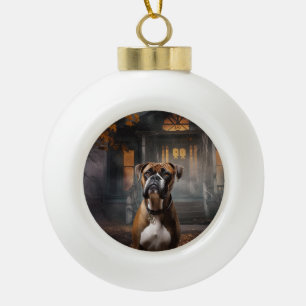 Boxer Halloween Scary Ceramic Ball Christmas Ornament