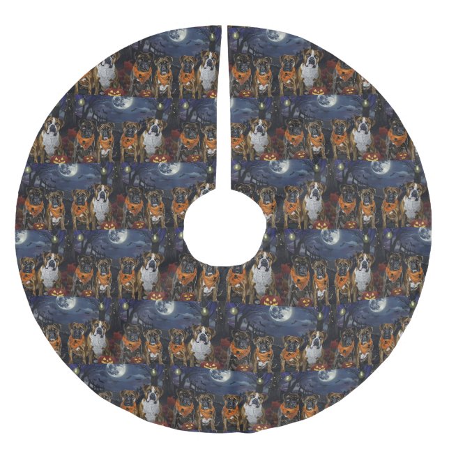 Boxer Halloween Spooky Brushed Polyester Tree Skirt (Front)