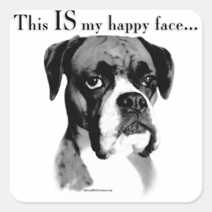 Boxer Happy Face Square Sticker