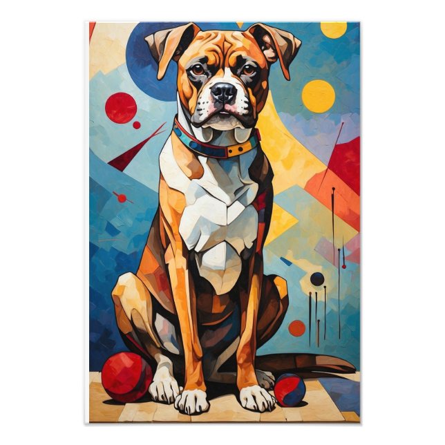 Boxer Harmony: A Digital Ode to Kandinsky's Canine Photo Print (Front)