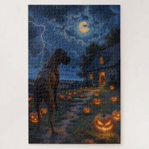 Boxer Haunted Pumpkin Patch Halloween Art Jigsaw Puzzle