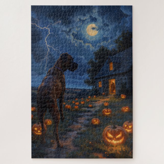 Boxer Haunted Pumpkin Patch Halloween Art Jigsaw Puzzle (Vertical)