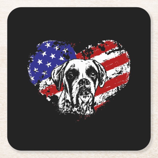 Boxer heart square paper coaster (Front)