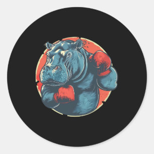 Boxer Hippo With Boxing Gloves Kickboxing Funny Bo Classic Round Sticker