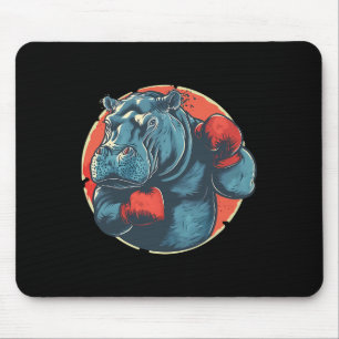 Boxer Hippo With Boxing Gloves Kickboxing Funny Bo Mouse Pad