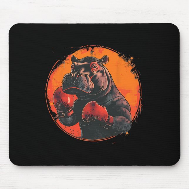 Boxer Hippo With Boxing Gloves Kickboxing Funny Bo Mouse Pad (Front)