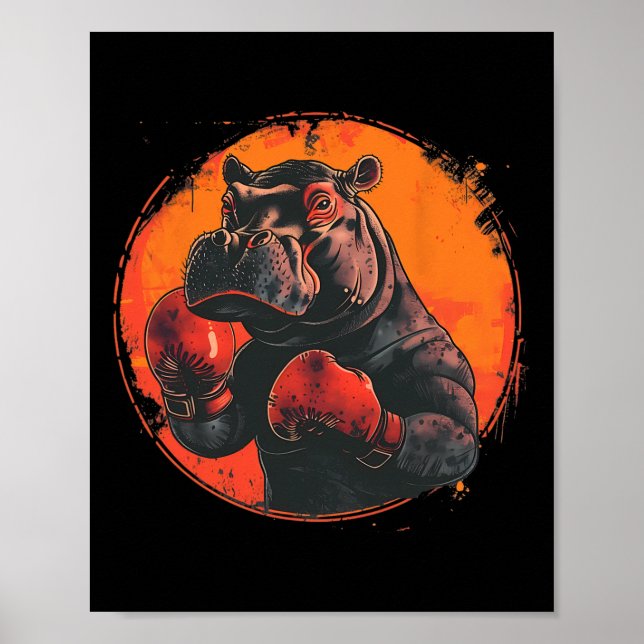 Boxer Hippo With Boxing Gloves Kickboxing Funny Bo Poster (Front)